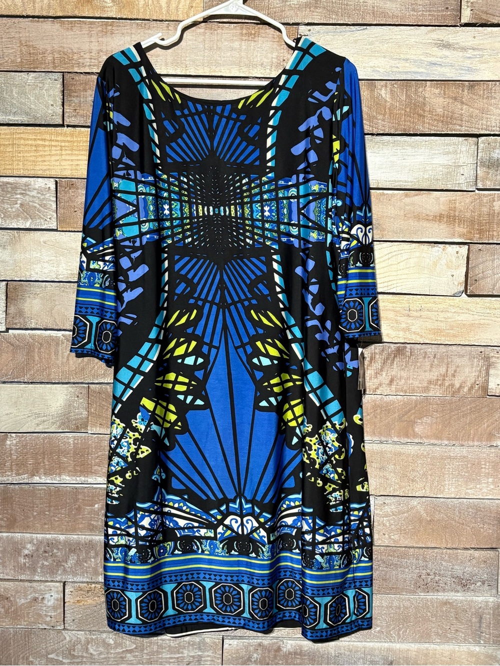 Ronni Nicole Dress NWT Blue Black Abstract Geometric Shift Dress Womens 16